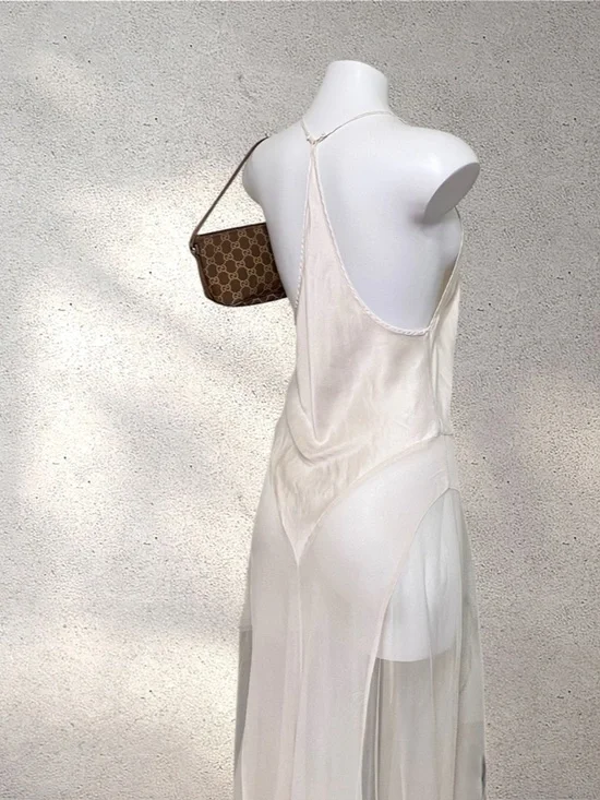 RARE VTG Victoria’s Secret 100% Silk Cream Sheer Maxi Dress - Picture 5 of 9